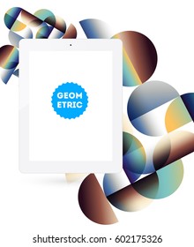 Tablet PC Icon with Memphis Geometric Background - Vector Illustration