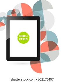 Tablet PC Icon with Memphis Geometric Background - Vector Illustration