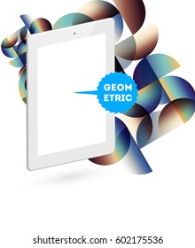 Icono de Tablet PC con fondo geométrico Memphis - Ilustración vectorial