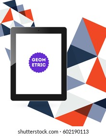 Tablet PC Icon with Memphis Geometric Background - Vector Illustration