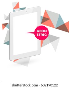 Tablet PC Icon with Memphis Geometric Background - Vector Illustration