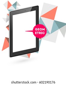 Tablet PC Icon with Memphis Geometric Background - Vector Illustration