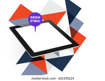Icono de Tablet PC con fondo geométrico Memphis - Ilustración vectorial