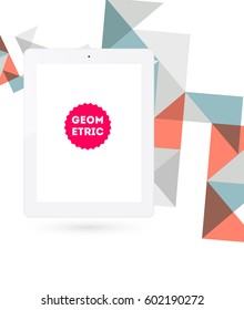 Tablet PC Icon with Memphis Geometric Background - Vector Illustration