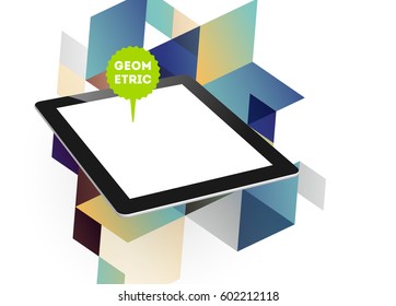 Tablet PC Icon with Memphis Geometric Background - Vector Illustration