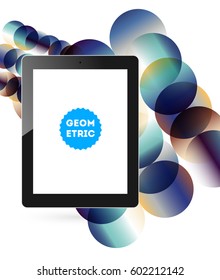 Tablet PC Icon with Memphis Geometric Background - Vector Illustration