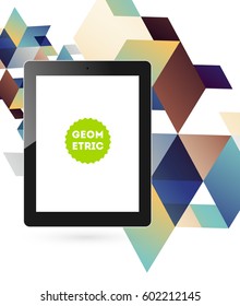Ícone do Tablet PC com Plano de Fundo Geométrico Memphis - Ilustração de Vetor