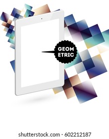 Icono de Tablet PC con fondo geométrico Memphis - Ilustración vectorial