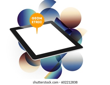Icono de Tablet PC con fondo geométrico Memphis - Ilustración vectorial
