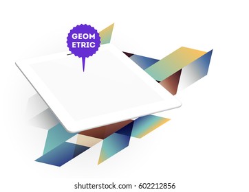 Icono de Tablet PC con fondo geométrico Memphis - Ilustración vectorial