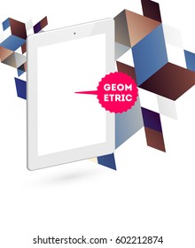Icono de Tablet PC con fondo geométrico Memphis - Ilustración vectorial