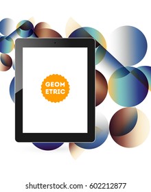 Tablet PC Icon with Memphis Geometric Background - Vector Illustration