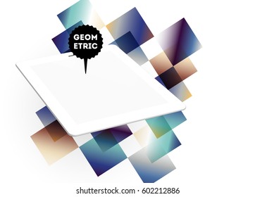 Icono de Tablet PC con fondo geométrico Memphis - Ilustración vectorial