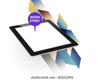 Tablet PC Icon with Memphis Geometric Background - Vector Illustration