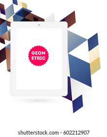 Tablet PC Icon with Memphis Geometric Background - Vector Illustration
