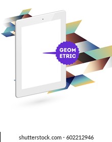 Tablet PC Icon with Memphis Geometric Background - Vector Illustration