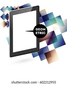 Icono de Tablet PC con fondo geométrico Memphis - Ilustración vectorial