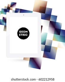 Icono de Tablet PC con fondo geométrico Memphis - Ilustración vectorial
