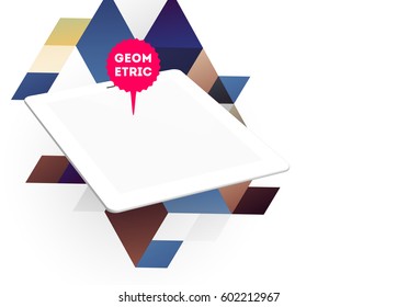 Tablet PC Icon with Memphis Geometric Background - Vector Illustration