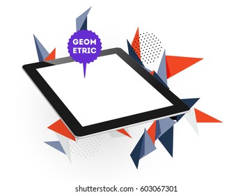 Tablet PC Icon with Memphis Geometric Background - Vector Illustration