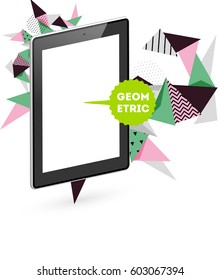 Tablet PC Icon with Memphis Geometric Background - Vector Illustration
