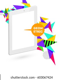 Icono de Tablet PC con fondo geométrico Memphis - Ilustración vectorial