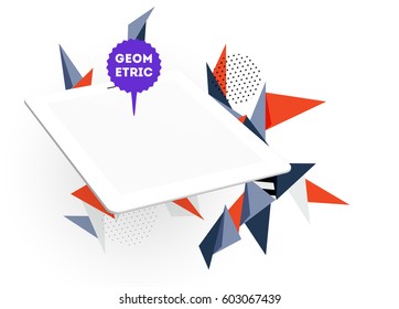 Tablet PC Icon with Memphis Geometric Background - Vector Illustration