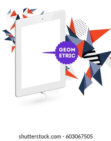 Tablet PC Icon with Memphis Geometric Background - Vector Illustration