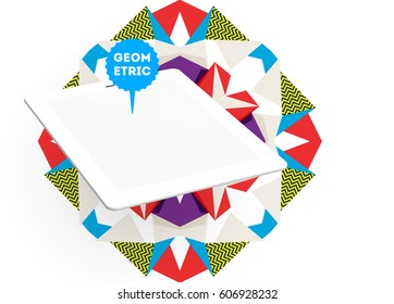 Tablet PC Icon with Memphis Geometric Background - Vector Illustration