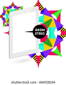 Tablet PC Icon with Memphis Geometric Background - Vector Illustration