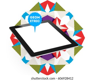 Icono de Tablet PC con fondo geométrico Memphis - Ilustración vectorial