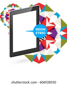 Tablet PC Icon with Memphis Geometric Background - Vector Illustration