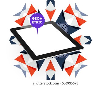 Tablet PC Icon with Memphis Geometric Background - Vector Illustration