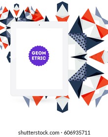Icono de Tablet PC con fondo geométrico Memphis - Ilustración vectorial