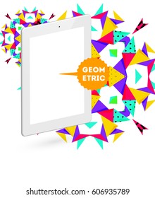 Tablet PC Icon with Memphis Geometric Background - Vector Illustration