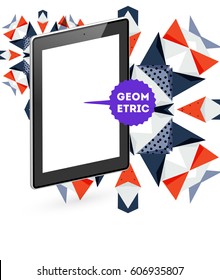 Icono de Tablet PC con fondo geométrico Memphis - Ilustración vectorial