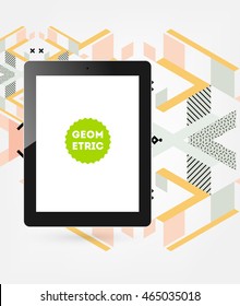 Tablet PC Icon. Mobile Technologies. Abstract Background. Geometric Triangles Pattern for Business Presentations, Application Cover and Web Site Design. Vector Illustration.
