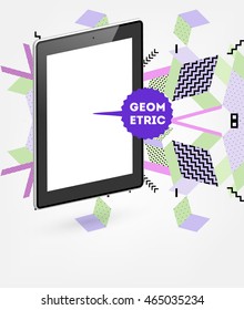 Icono de Tablet PC. Tecnologías móviles. Antecedentes abstractos. Patrón de triángulos geométricos para presentaciones empresariales, cubierta de aplicaciones y diseño de sitios web. Ilustración vectorial.