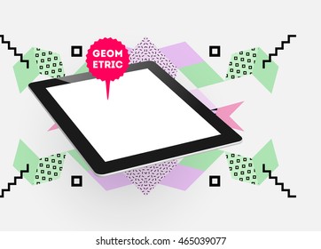 Tablet PC Icon. Mobile Technologies. Abstract Background. Geometric Triangles Pattern for Business Presentations, Application Cover and Web Site Design. Vector Illustration.