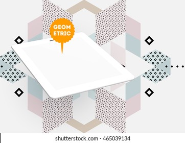 Tablet PC Icon. Mobile Technologies. Abstract Background. Geometric Triangles Pattern for Business Presentations, Application Cover and Web Site Design. Vector Illustration.