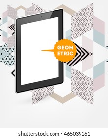 Tablet PC Icon. Mobile Technologies. Abstract Background. Geometric Triangles Pattern for Business Presentations, Application Cover and Web Site Design. Vector Illustration.