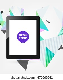 Tablet PC Icon. Mobile Technologies. Abstract Background. Geometric Triangles Pattern for Business Presentations, Application Cover and Web Site Design. Vector Illustration.