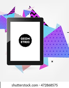 Tablet PC Icon. Mobile Technologies. Abstract Background. Geometric Triangles Pattern for Business Presentations, Application Cover and Web Site Design. Vector Illustration.