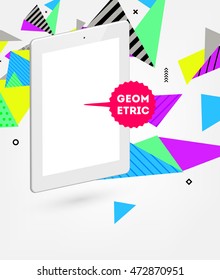 Tablet PC Icon. Mobile Technologies. Abstract Background. Geometric Triangles Pattern for Business Presentations, Application Cover and Web Site Design. Vector Illustration.
