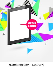 Tablet PC Icon. Mobile Technologies. Abstract Background. Geometric Triangles Pattern for Business Presentations, Application Cover and Web Site Design. Vector Illustration.