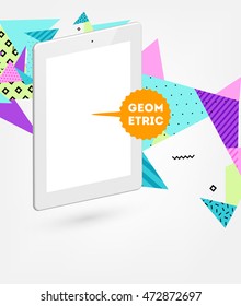 Tablet PC Icon. Mobile Technologies. Abstract Background. Geometric Triangles Pattern for Business Presentations, Application Cover and Web Site Design. Vector Illustration.
