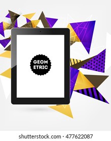 Tablet PC Icon. Mobile Technologies. Abstract Background. Geometric Triangles Pattern for Business Presentations, Application Cover and Web Site Design. Vector Illustration.