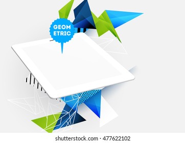 Tablet PC Icon. Mobile Technologies. Abstract Background. Geometric Triangles Pattern for Business Presentations, Application Cover and Web Site Design. Vector Illustration.