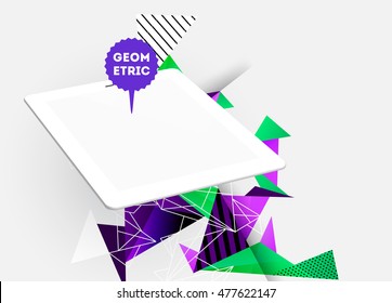 Tablet PC Icon. Mobile Technologies. Abstract Background. Geometric Triangles Pattern for Business Presentations, Application Cover and Web Site Design. Vector Illustration.