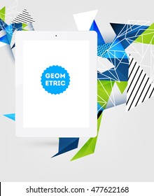Tablet PC Icon. Mobile Technologies. Abstract Background. Geometric Triangles Pattern for Business Presentations, Application Cover and Web Site Design. Vector Illustration.